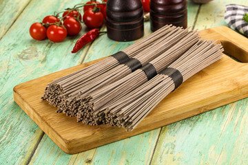 Raw dry bukwheat soba noodles