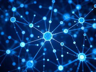 A futuristic AI neural network visualization with glowing blue and white interconnected nodes.