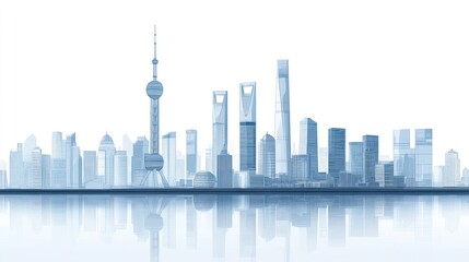 Fototapeta premium Shanghai skyline, urban cityscape, reflection, modern architecture, business background