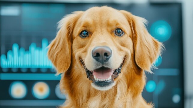 Golden Retriever With Digital Graph Background Smile