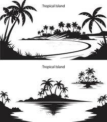 Tropical Island Silhouette with Palm Tree