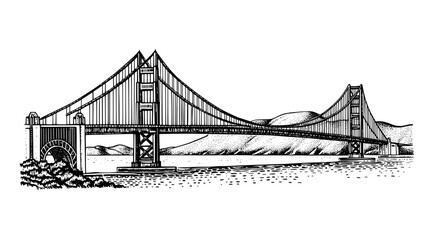 Fototapeta premium Engraved illustration of a majestic bridge with mountains in the background showcasing a timeless design and artistic details