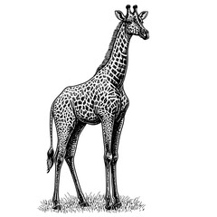 Naklejka premium Unique engraved giraffe illustration for tattoo and packaging design showcasing detailed anatomical features in a striking vector style