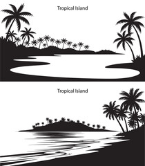 Tropical Island Silhouette with Palm Tree