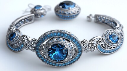 Ornate Sapphire Bracelet and Earrings