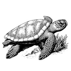 Obraz premium Engraved turtle illustration featuring intricate details for tattoo and packaging design inspiration