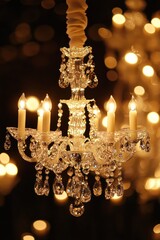 Crystal Chandelier glows at Wedding Reception