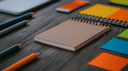 Creative Workspace with Notebooks and Stationery