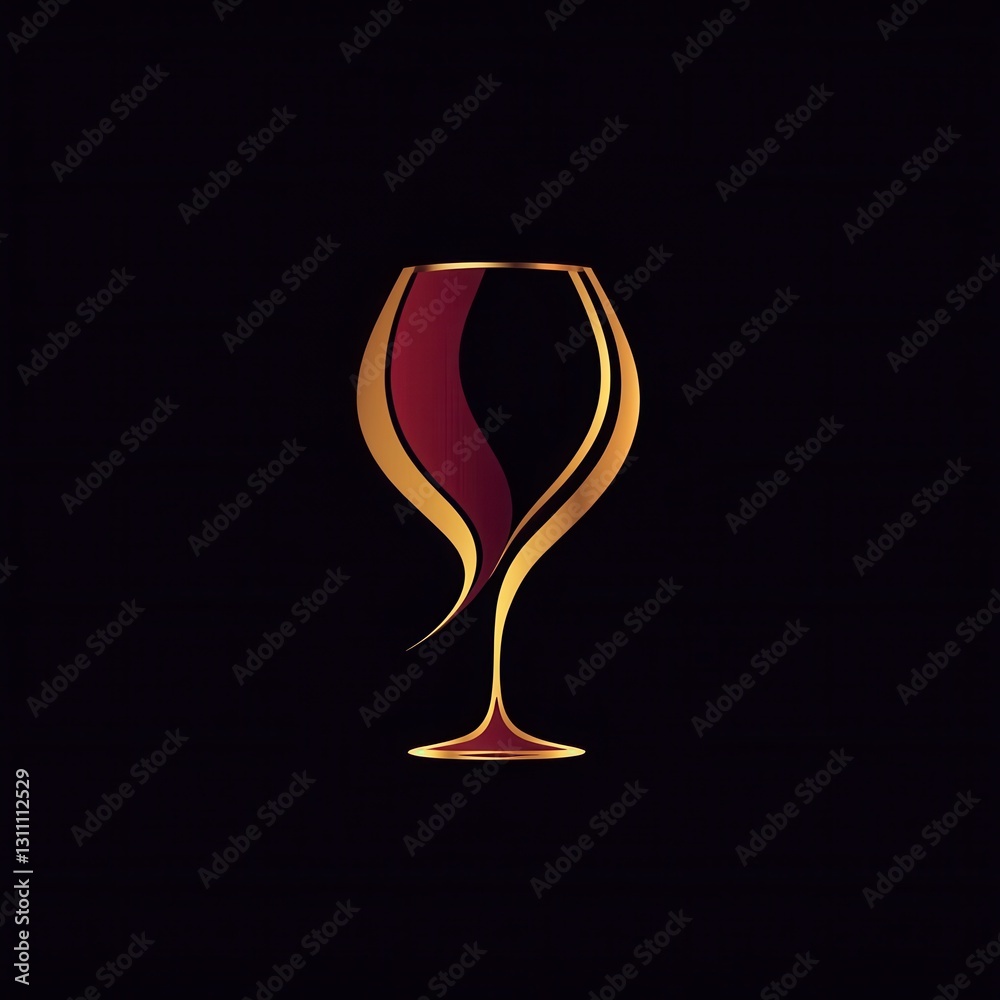 Poster sophisticated minimalist logo featuring a wine glass in deep red and gold tones representing eleganc