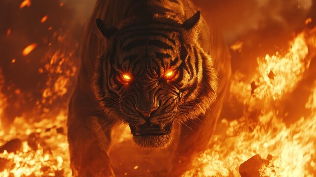 Fierce Tiger in Flaming Inferno