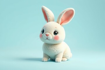 Obraz premium there is a white rabbit with pink ears sitting on a blue surface