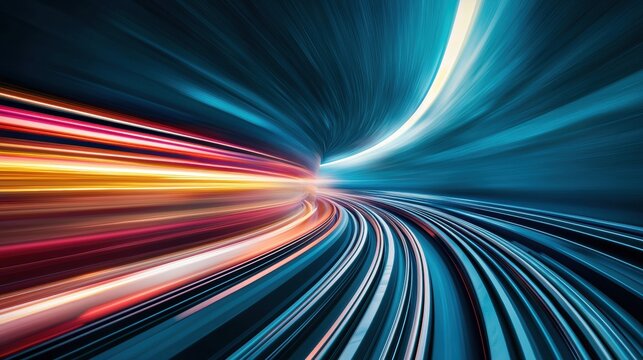 A hyperloop capsule hurtling through a tunnel, the background a blur of light and color, conveying the immense speed of the vehicle.