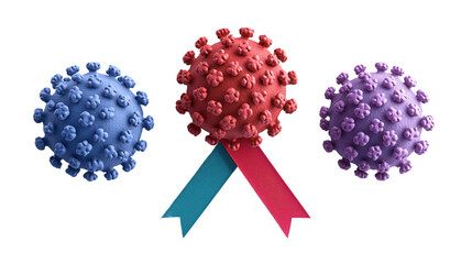 Viruses represented as colorful spheres with ribbon, symbolizing achievement
