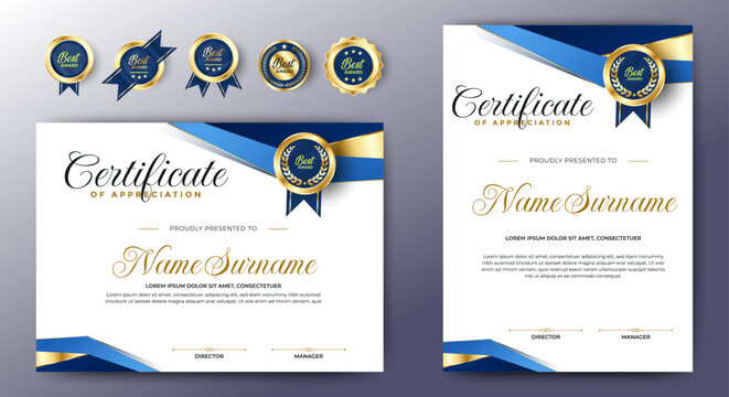 Blue and Gold Certificate template design. Premium editable Certificates for multipurpose. A4 Size. vector