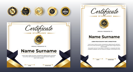 Black Gold Award Certificate Authorization Certificate template. vector