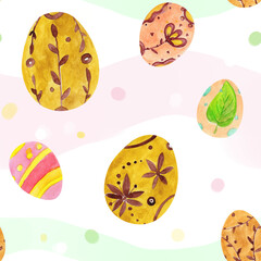 Easter Brown Eggs watercolor seamless pattern. Transparent. PNG.