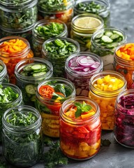 Fresh Colorful Vegetables in Jars for Healthy Eating and Meal Prep Ideas