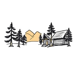 Obraz premium Woodcut-Style Sepia Graphic with Heavy Black Lines on White Background