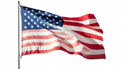 Obraz premium softly waving American flag, isolated against a pure white background