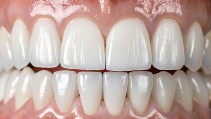 Dentistry orthodontics concept. Close-up of a bright, healthy smile showcasing perfect white teeth.