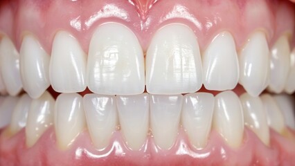 Dentistry orthodontics concept. Close-up view of healthy, white teeth and gums.