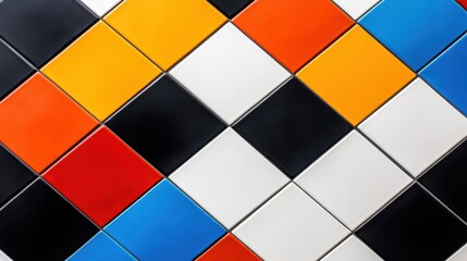 A colorful tile pattern with red, blue, and yellow tiles. The tiles are arranged in a checkered pattern