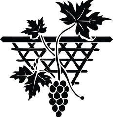 Black Vine Trellis Silhouette: Grapes, Leaves, & Geometric Design for Wine, Vineyard, or Garden Decor