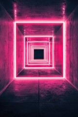 Fototapeta premium Pink Neon Tunnel in Concrete Corridor