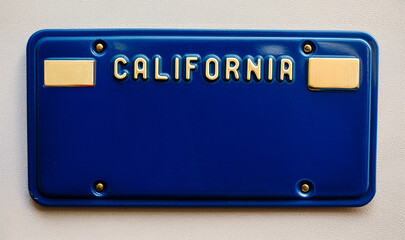 California license plate displaying the alphanumeric sequence "Text Space" prominently in the center