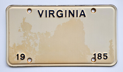 Close-up of a virginia license plate displaying the number 19 - 185 prominently in the center