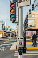 bike traffic lights, crosswalk push button signal on Seattle street