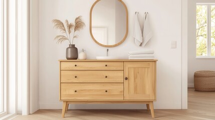 Modern Wooden Dresser with Decorative Elements in Bright Interior