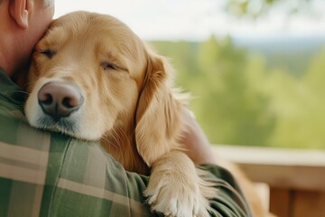 Content Golden Retriever With Senior Couple Nearby
