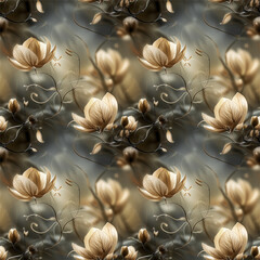 Seamless botanical pattern. Fresh delicate blooming flowers on branches