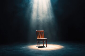 Empty spotlight chair in dark room