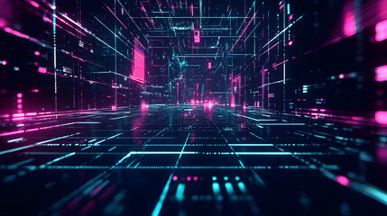 Obraz premium Futuristic digital grid background wallpaper cyberpunk inspired tech environment immersive viewpoint concept