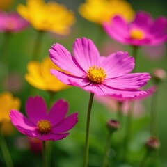 Obraz premium Vibrant cosmos flowers blooming in a summer garden , plants, blossom