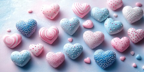 Colorful Assortment of Gourmet Decorative Heart-Shaped Treats for Valentine's Day or Special Occasions