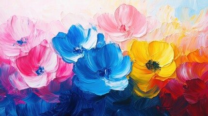 Colorful abstract impressionist flowers in vibrant oil paint strokes