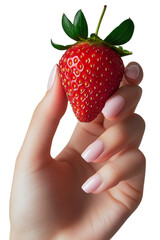 Hand Holding a Perfectly Ripe Strawberry, Healthy and Delicious Snack