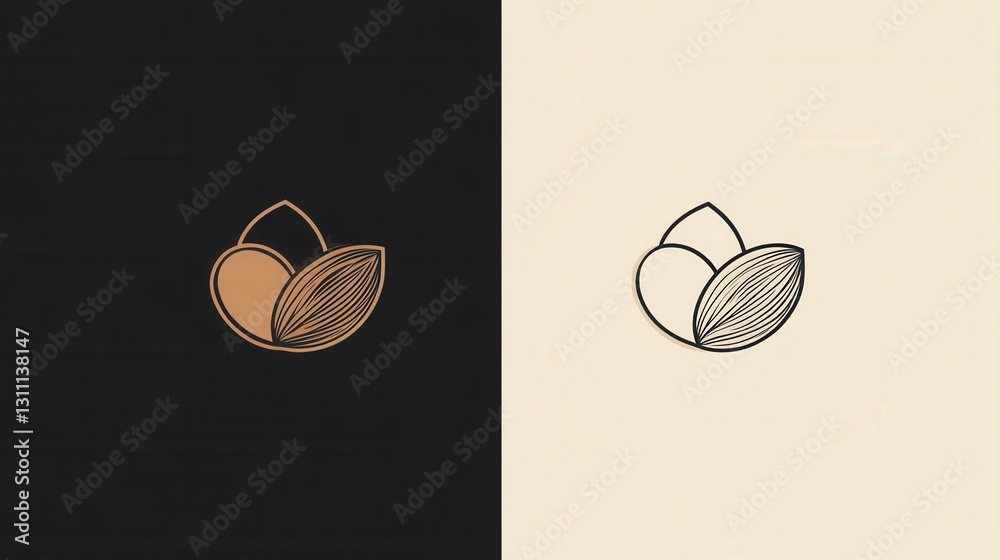 Aufkleber minimalist nut logo featuring abstract line art of almond and walnut in modern design with contrasti