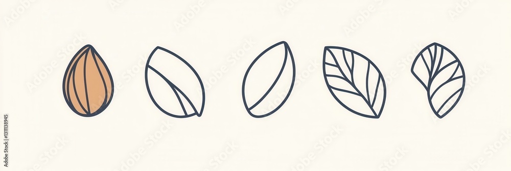 Poster minimalist nut logo featuring almond and walnut in modern abstract line art style showcasing sleek a