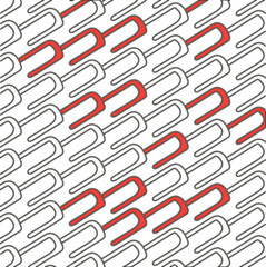 Horseshoes or curved shapes create texture. Some of the objects are red.