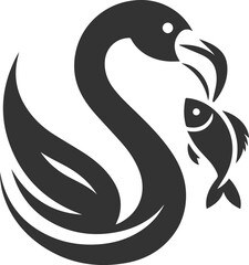 Silhouette of a flamingo with a fish in its beak animal vector