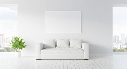 Contemporary Office Interior with Blank Vertical Poster on Concrete Wall – 3D Rendering