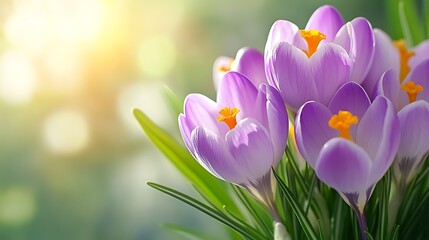 Fototapeta premium Spring Crocus Flowers Purple Crocuses Blooming Crocus