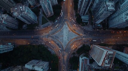 Aerial View of Busy Urban Intersection