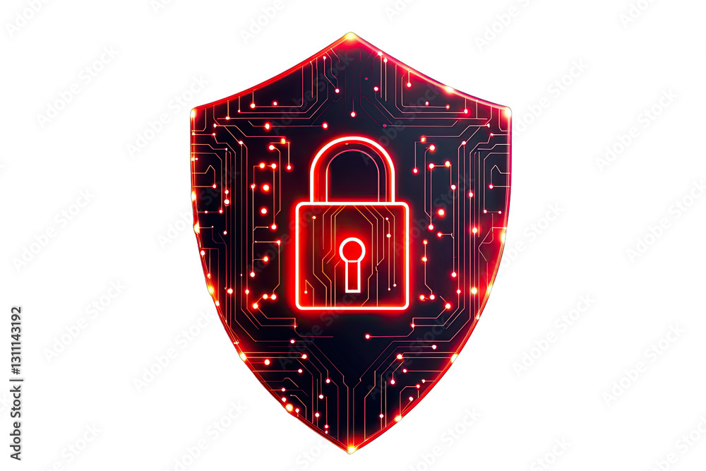 Poster digital security shield with padlock representing data protection.