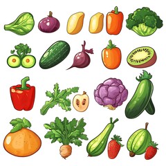 Colorful Vegetarian Medley: An artistic illustration showcases an array of fresh, vibrant vegetables and fruits.