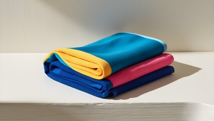 A folded yoga towel with vibrant colors